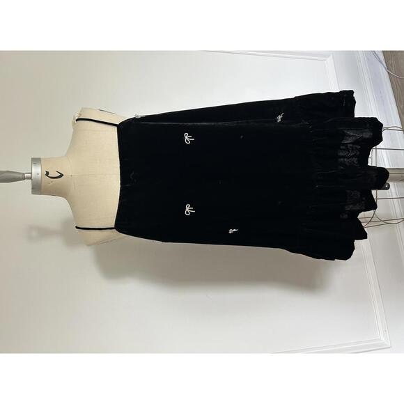 Maeve - Chic Black Velvet Ruffle Dress with Embellishments, size XL - Picture 4 of 11